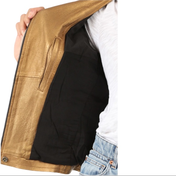 NWT IRO Gold Leather Moto Jacket Fleeced Lined Leather Motorcycle Jacket - Picture 5 of 16